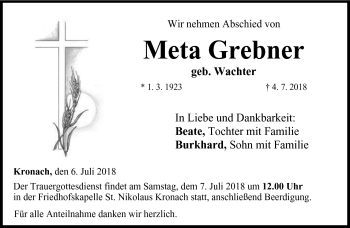 Traueranzeige von Meta Grebner von Neue Presse Coburg