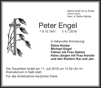 Traueranzeige von Peter Engel von Frankenpost