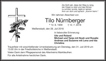 Traueranzeige von Tilo Nürnberger von Frankenpost