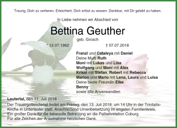 Traueranzeige von Bettina Geuther von Neue Presse Coburg