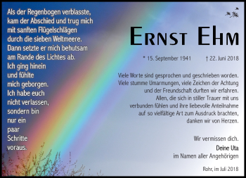 Traueranzeige von Ernst Ehm von Südthüringer Presse