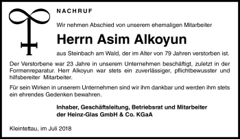Traueranzeige von Asim Alkoyun von Neue Presse Coburg