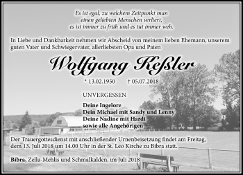 Traueranzeige von Wolfgang Keßler von Südthüringer Presse