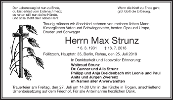 Traueranzeige von Max Strunz von Frankenpost