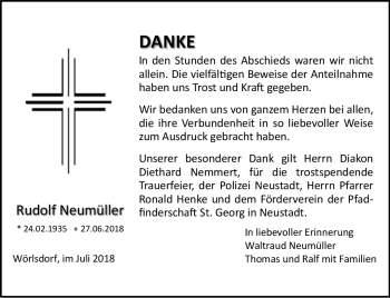 Traueranzeige von Rudolf Neumüller von Neue Presse Coburg