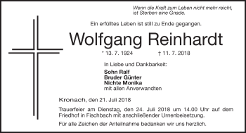 Traueranzeige von Wolfgang Reinhardt von Neue Presse Coburg