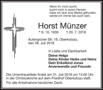 Traueranzeige von Horst Münzer von Frankenpost