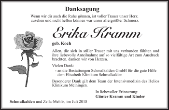 Traueranzeige von Erika Kramm von Südthüringer Presse