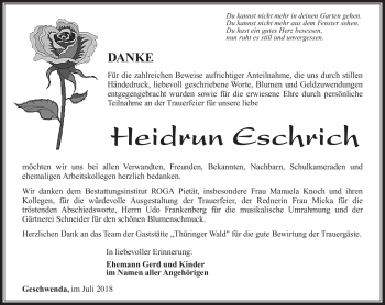Traueranzeige von Heidrun Eschrich von Südthüringer Presse