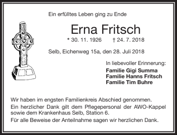 Traueranzeige von Erna Fritsch von Frankenpost