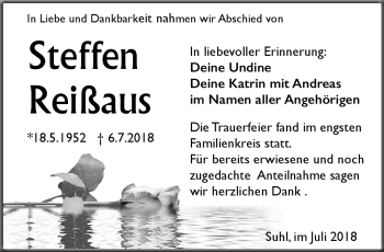 Traueranzeige von Steffen Reißaus von Südthüringer Presse