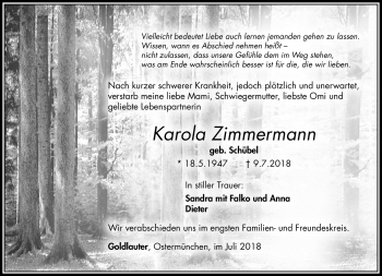 Traueranzeige von Karola Zimmermann von Südthüringer Presse