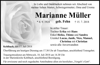 Traueranzeige von Marianne Müller von Neue Presse Coburg