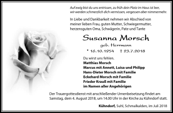 Traueranzeige von Susanna Morsch von Südthüringer Presse