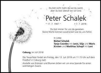 Traueranzeige von Peter Schalek von Neue Presse Coburg