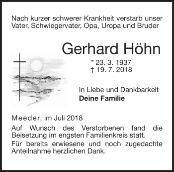 Traueranzeige von Gerhard Höhn von Neue Presse Coburg