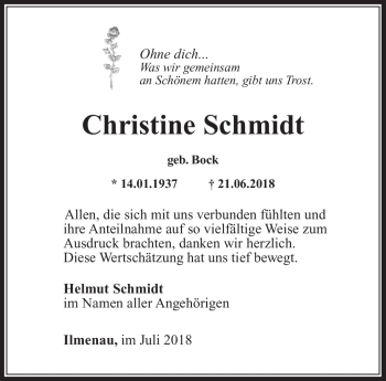 Traueranzeige von Christine Schmidt von Südthüringer Presse