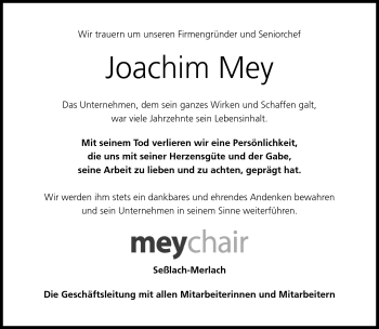 Traueranzeige von Joachim Mey von Neue Presse Coburg
