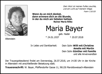Traueranzeige von Maria Bayer von Neue Presse Coburg