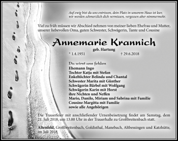 Traueranzeige von Annemarie Krannich von Südthüringer Presse