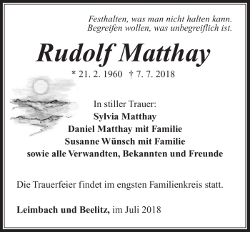 Traueranzeige von Rudolf Matthay von Südthüringer Presse