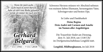 Traueranzeige von Gerhard Belgard von Südthüringer Presse
