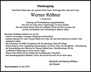 Traueranzeige von Werner Rößner von Neue Presse Coburg