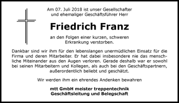 Traueranzeige von Friedrich Franz von Neue Presse Coburg