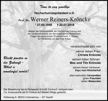 Traueranzeige von Werner Reiners-Kröncke von Neue Presse Coburg