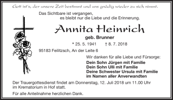 Traueranzeige von Annita Heinrich von Frankenpost