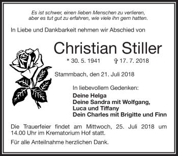 Traueranzeige von Christian Stiller von Frankenpost