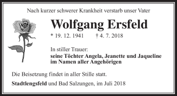 Traueranzeige von Wolfgang Ersfeld von Südthüringer Presse