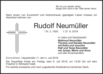 Traueranzeige von Rudolf Neumüller von Neue Presse Coburg