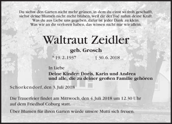 Traueranzeige von Waltraut Zeidler von Neue Presse Coburg
