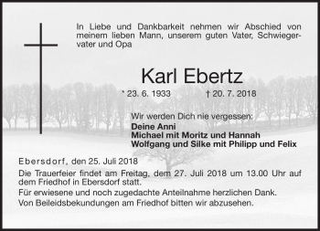 Traueranzeige von Karl Ebertz von Neue Presse Coburg