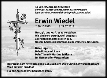Traueranzeige von Erwin Wiedel von Frankenpost