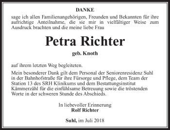 Traueranzeige von Petra Richter von Südthüringer Presse