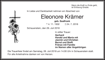 Traueranzeige von Eleonore Krämer von Frankenpost