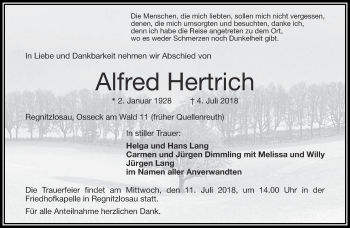 Traueranzeige von Alfred Hertrich von Frankenpost