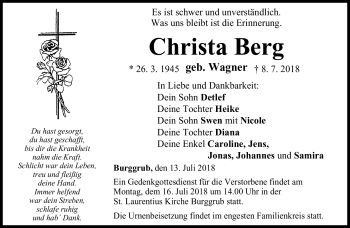 Traueranzeige von Christa Berg von Neue Presse Coburg