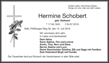 Traueranzeige von Hermine Schobert von Frankenpost