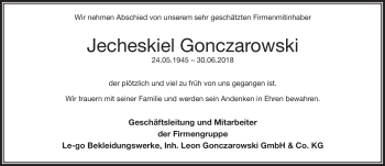 Traueranzeige von Jecheskiel Gonczarowski von Frankenpost