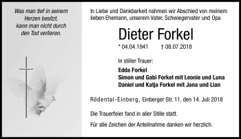Traueranzeige von Dieter Forkel von Neue Presse Coburg