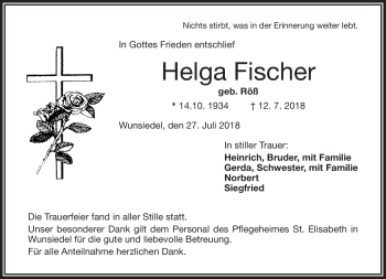 Traueranzeige von Helga Fischer von Frankenpost