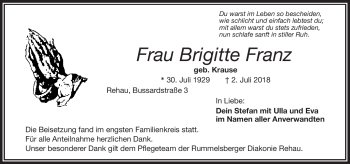 Traueranzeige von Brigitte Franz von Frankenpost