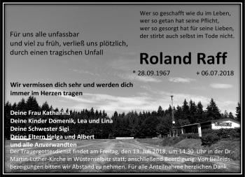 Traueranzeige von Roland Raff von Frankenpost