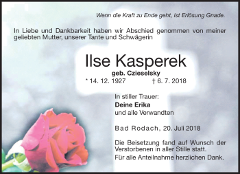 Traueranzeige von Ilse Kasperek von Neue Presse Coburg