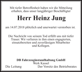 Traueranzeige von Heinz Jung von Südthüringer Presse