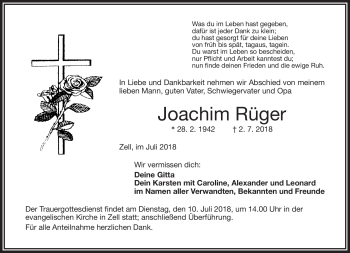 Traueranzeige von Joachim Rüger von Frankenpost