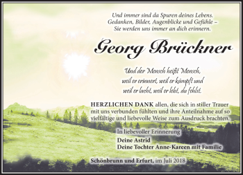 Traueranzeige von Georg Brückner von Südthüringer Presse
